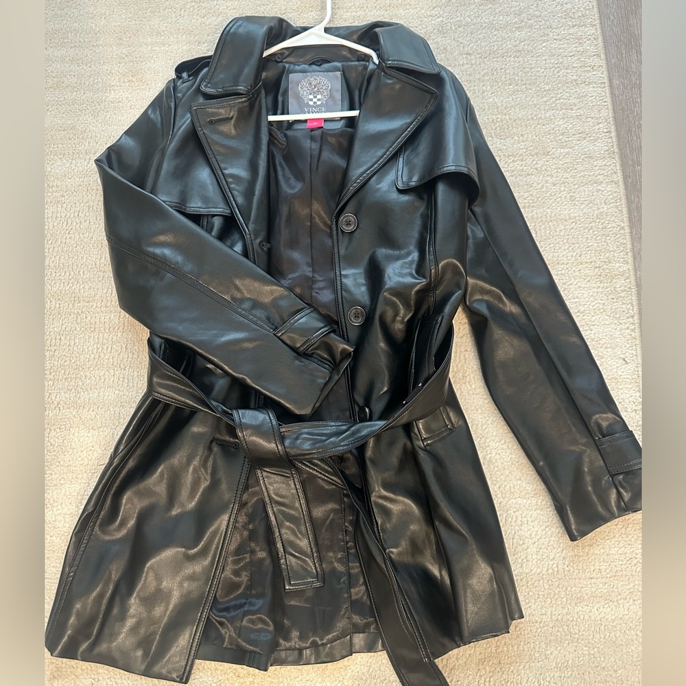 Black Faux Leather Trench Coat